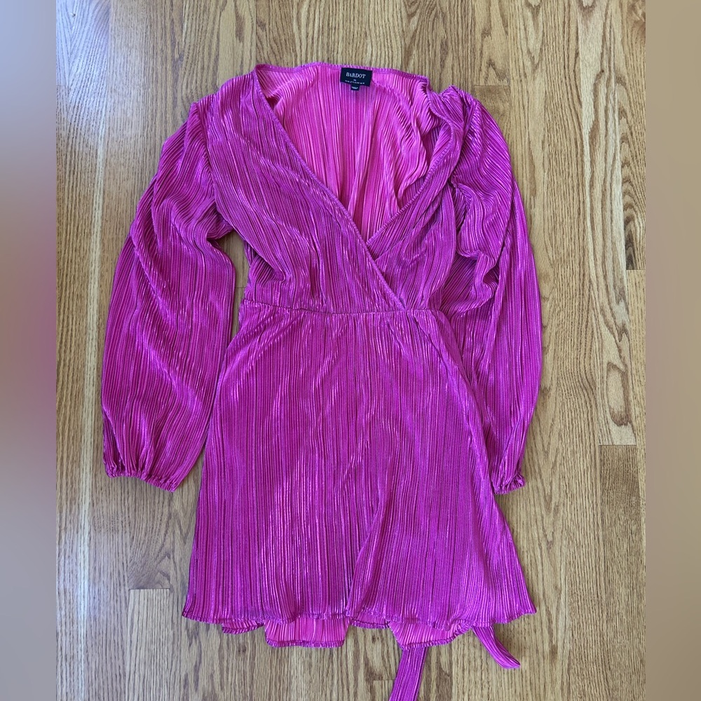 Bardot Hot Pink Pleated Mini Wrap Dress